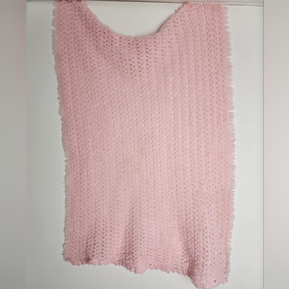 Handknit Pink Baby Blanket - Picture 1 of 7